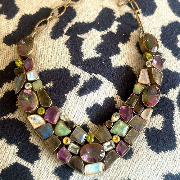 Gorgeous Sterling Silver Multi-Gemstone Multicolor Statement Necklace - Picture 1 of 6